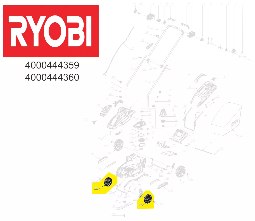 roue avant tondeuse à gazon réf. 5131037056 Ryobi